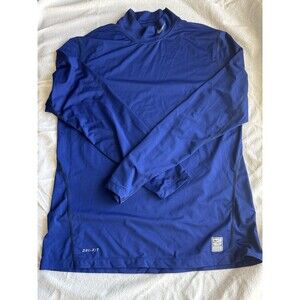 Nike Golf Shirt Mens L Blue Mock Neck Pullover Dri-Fit Performance Long Sleeve